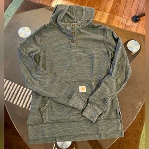 Carhartt Blue Green Hooded Henley Long sleeve, button closure, women's size XS